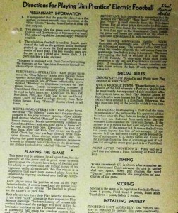 Jim Prentice Electric Football Instructions (1942)